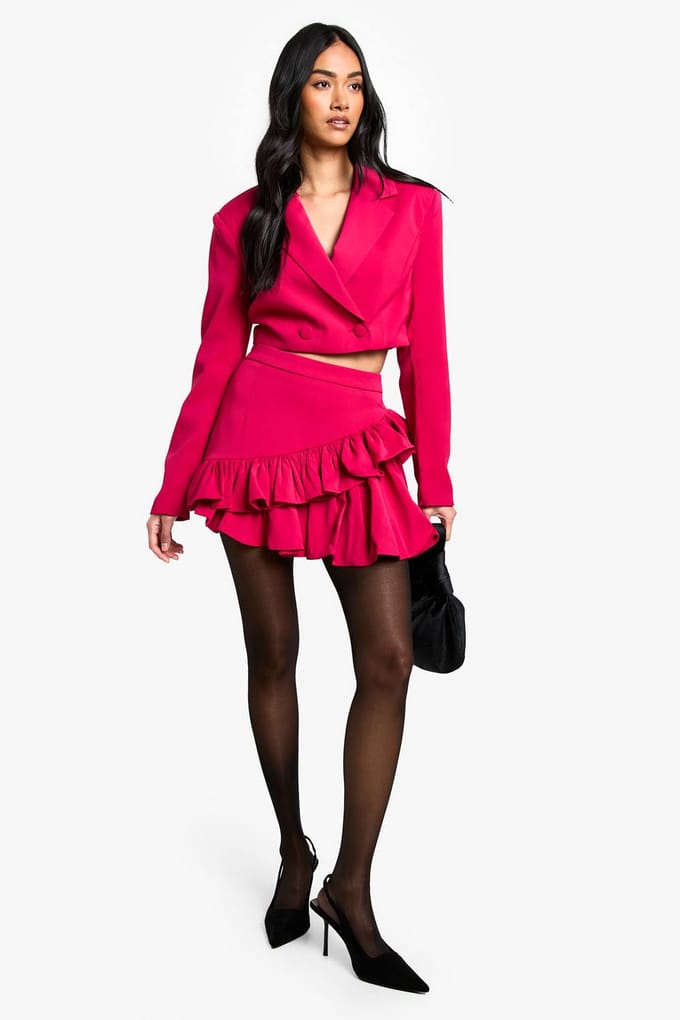 boohoo Dames Double Ruffle High Thigh Mini Rok | Raspberry | Maat: 6