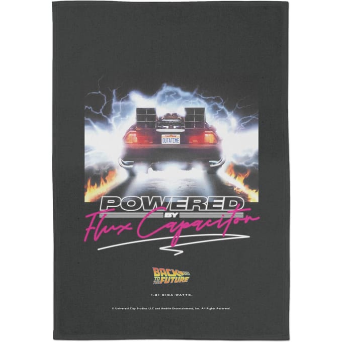 Back To The Future Powered By Flux Capacitor Tea Towel