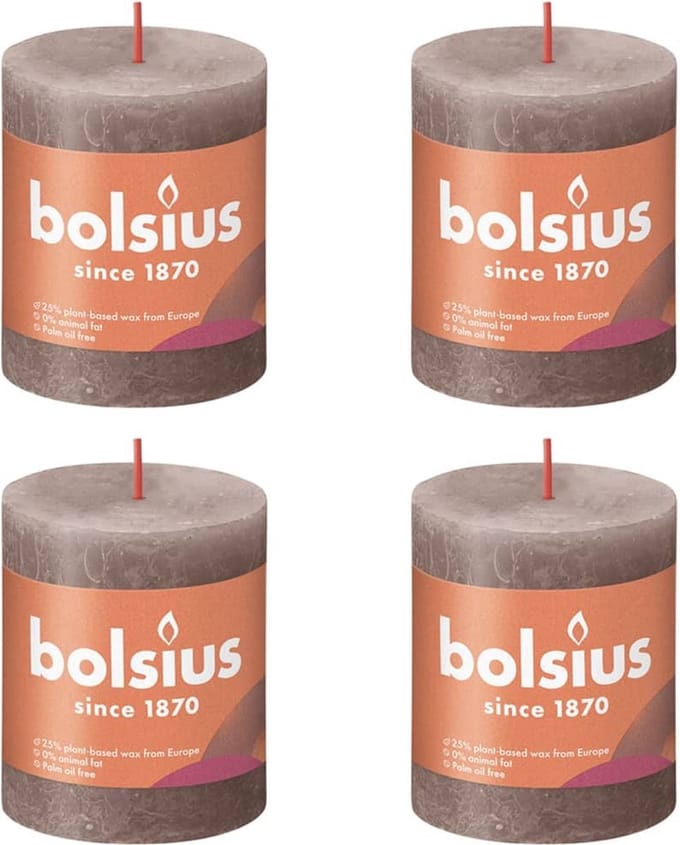 Bolsius Stompkaarsen Shine 4 st rustiek 80x68 mm rustiek taupe