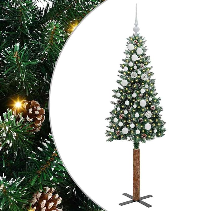 vidaXL - Slanke - Kerstboom - Groen - 150 - cm - PVC - en - massief - dennenhout