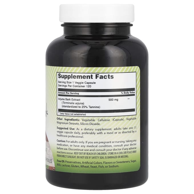 Arjuna Bast, Gestandaardiseerd Extract, 500Mg, 120 Vegetarische Capsules