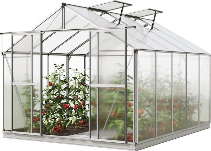 Tuinkas Orchidee 5 aluminium frame 256x317cm polycarbonaat panelen - met grondframe & automatische dakraamopener