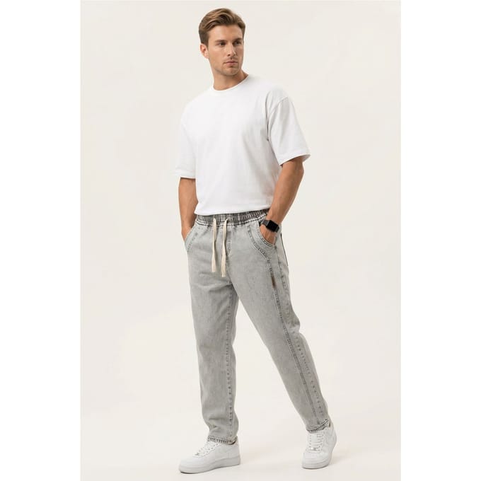 Opvallende Denim Broek met Touwsluiting Taille