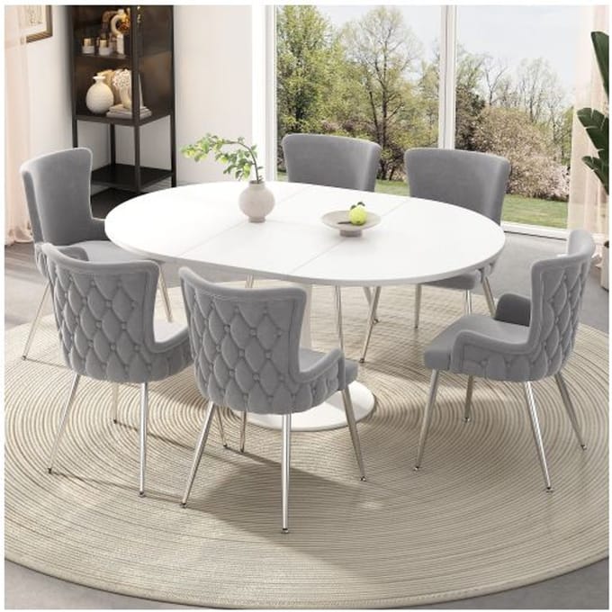 Eetkamerstoel - MUVOE - Set van 6 - Grijs fluweel - Metalen poten - Modern design grijs