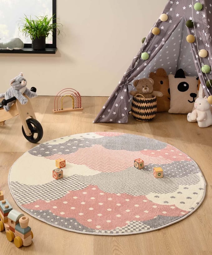 Rond kindervloerkleed wolk - Magic roze/grijs 160