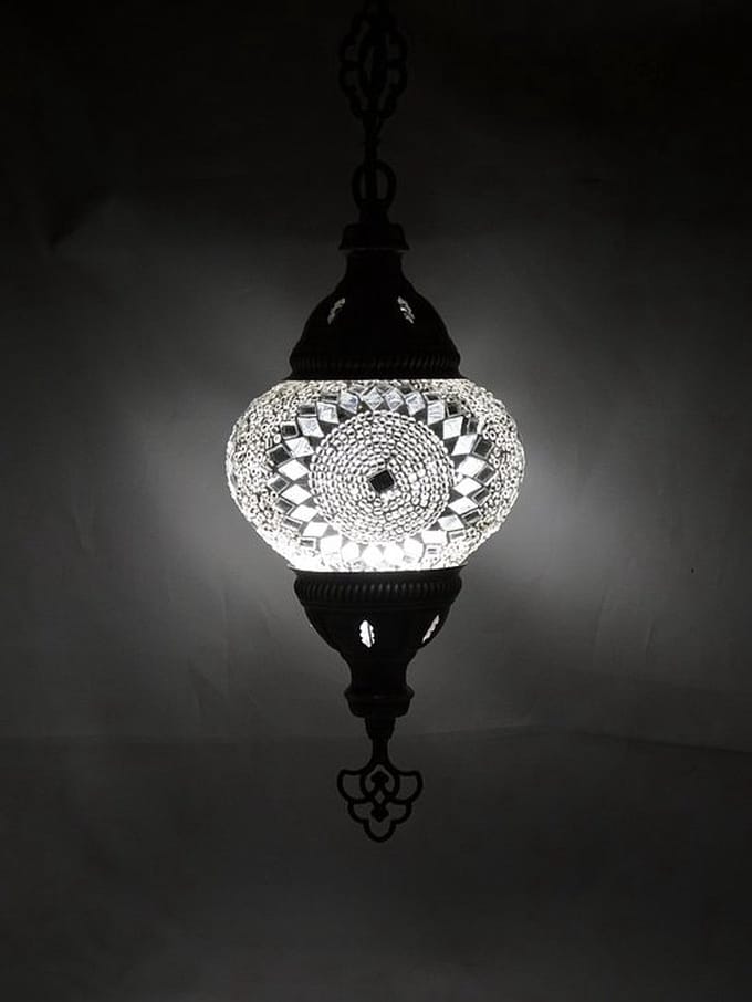 Oosterse lamp - hanglamp wit - 1 stuk - handgemaakt mozaïek glas