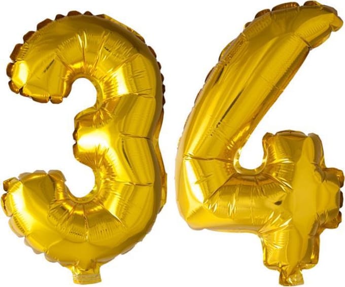 Folieballon nr. 34 Goud 41cm