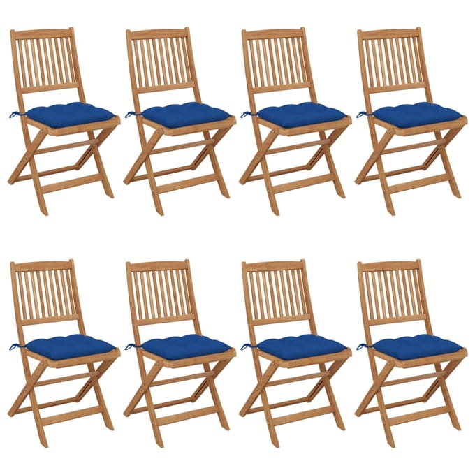 vidaXL - Opklapbare - stoelen, - 8 - stuks, - inclusief - kussens, - van - massief - acaciahout