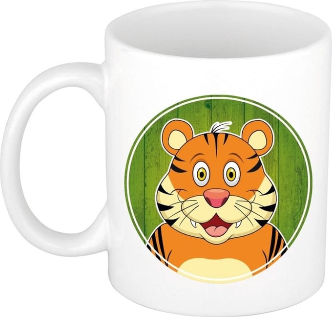 Tijger mok - wit - keramiek - 300 ml - kinder beker tijger