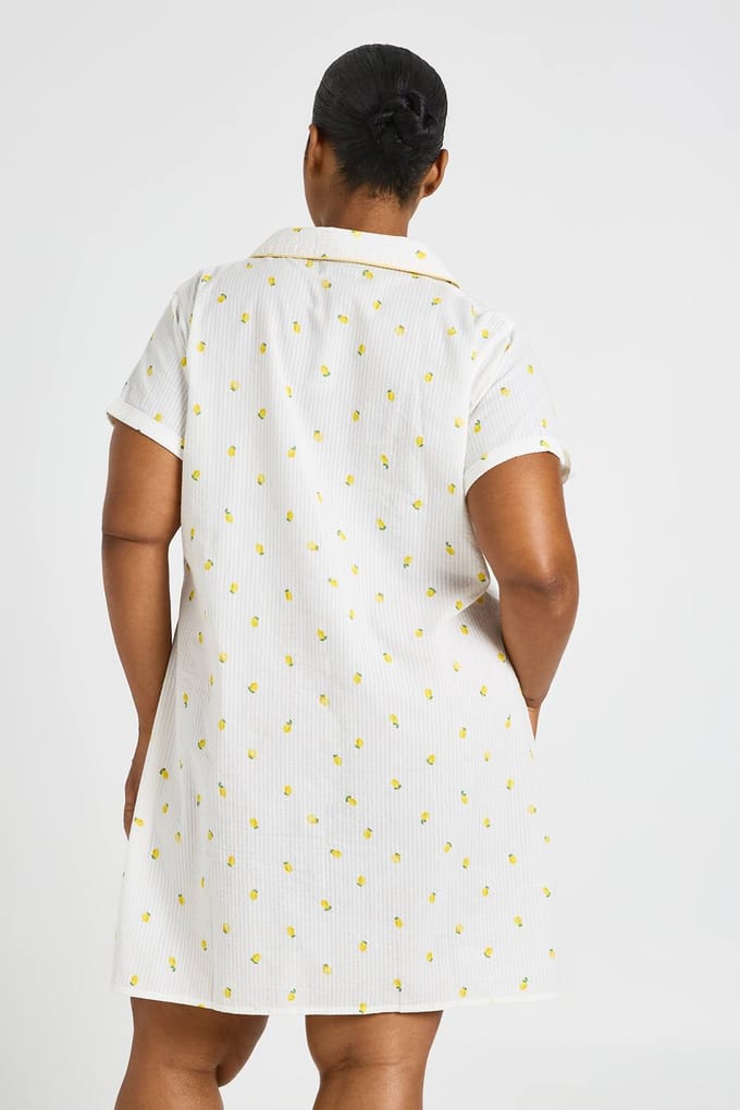 boohoo Dames Plus Citroen Wafel Print Nachthemd | White | Maat: 24