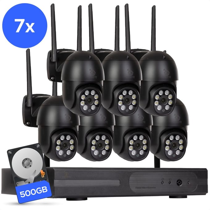 Teceye PTZ Beveiligingscamera Buiten met Recorder - Draadloze Buitencamera - 7 Camera - 500GB Opslag