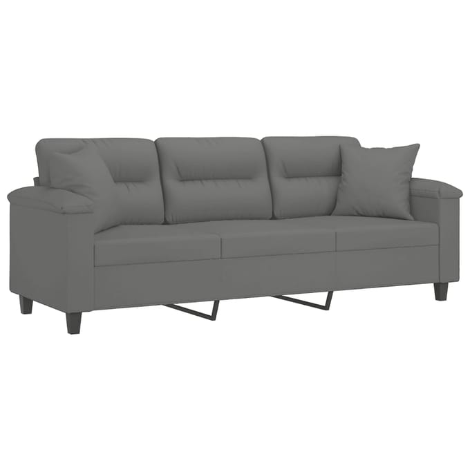 vidaXL - Driezitsbank - met - kussens - 180 - cm - microvezelstof - donkergrijs