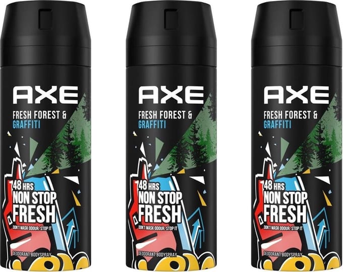 Axe Deospray - Collision Fresh Forest + Graffiti 150 ml - Voordeelverpakking 3 stuks