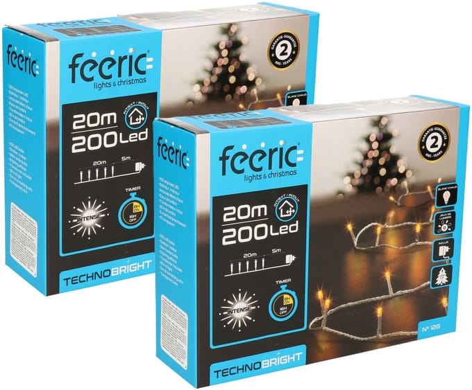 Feeric lights Kerstverlichting - 2x - warm wit - 20 meter - 200 led lampjes - transparant snoer