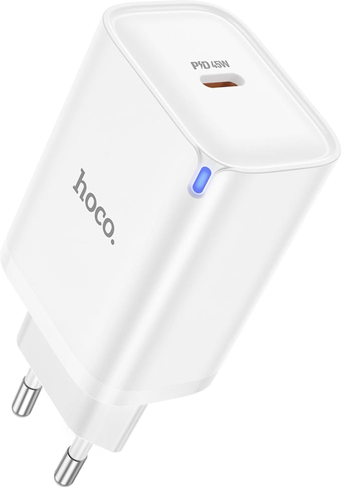Hoco 45W Oplader - Wit - USB C Snellader 45W - Power Delivery QC – Compact Reislader met Type C Poort - USB-C PD Adapter