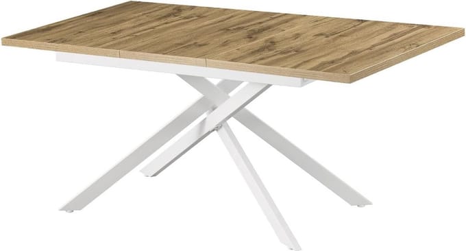 Uitschuifbare Eettafel Wit 120-160 cm voor 4-6 Personen | Industriële Moderne Eetkamertafel met Kruisframe
