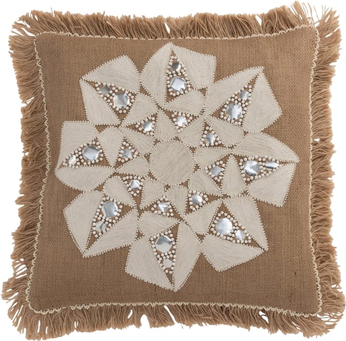 J-Line kussen Bloem Abstract - jute - naturel/beige