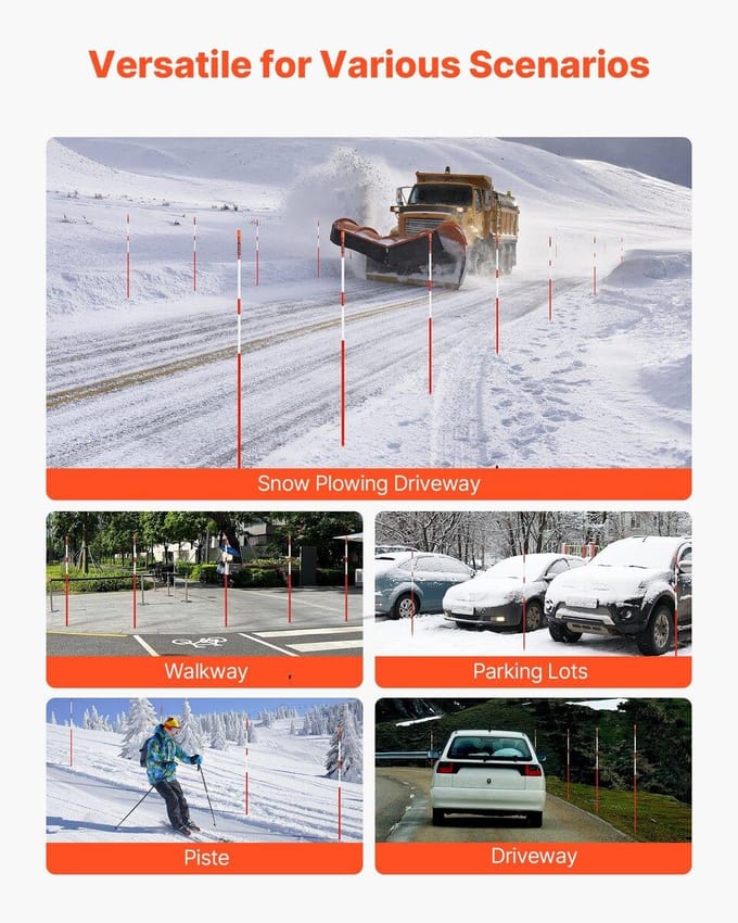 100 Pièces Marqueurs de Chaussée Réfléchissants 5/16  Dia 72 po Piquets à Neige Réflecteurs