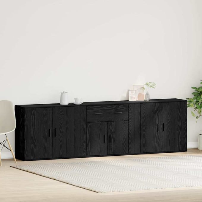 vidaXL - Dressoir - Zwart - Eiken - 240 - x - 33 - x - 70 - cm - Bewerkt - hout