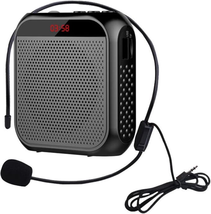 Draagbare Spraakversterker - Stemversterker oplaadbaar - Microfoon - Directe luidspreker - Luidspreker met bedrade microfoon headset - Met riem - Zwart