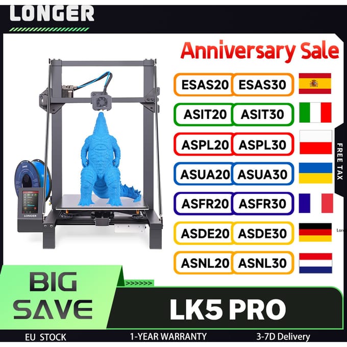 Longer LK5 Pro 3D-printer, 90% voorgemonteerd, driehoekig ontwerp, 3 kits, TMC2208-chipsets, stille moederbord, 300 x 300 x 400 mm, geüpgradede glazen printbed, hittebestendige Teflon-buis, 4,3 inch