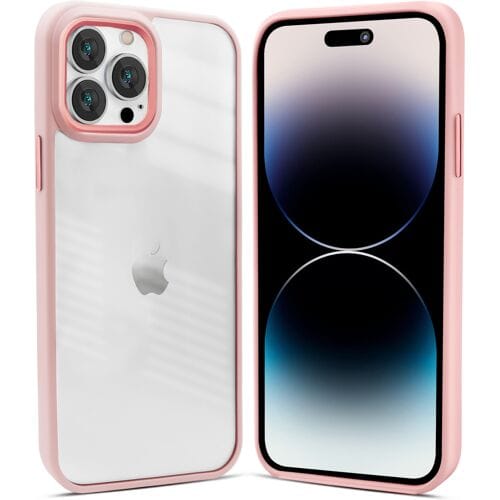 Coverzs telefoonhoesje geschikt voor Apple iPhone 14 Pro Max solid bumper hoesje - optimale bescherming - mat - transparant / roze