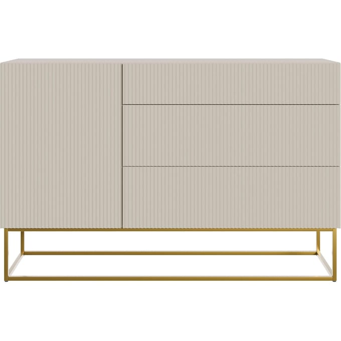 Selsey Veldio - Dressoir 3-lades 140 cm - Grijsbeige met gouden poten