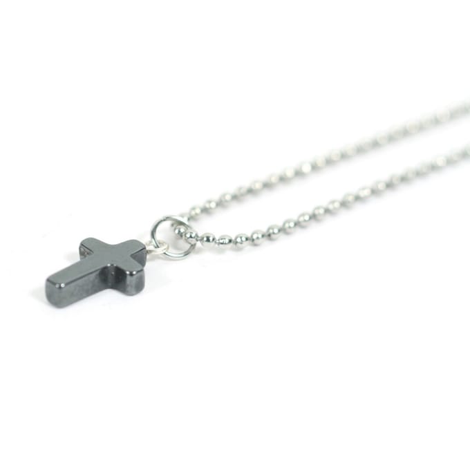 IbizaMen - Heren - ketting - ballchain - rvs - hematiet - kruis - 60cm