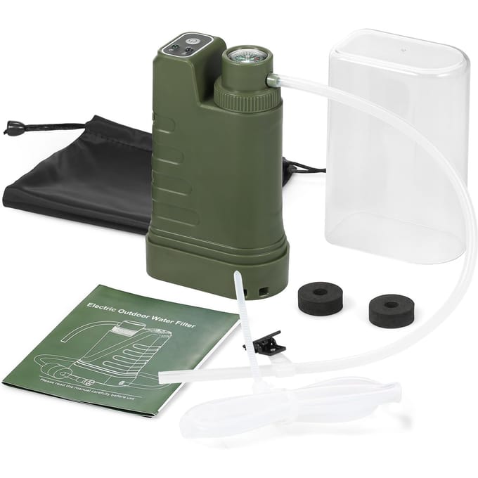 Système de Filtration d'eau électrique, Kit de survie, filtre à eau Portable alimenté par USB avec veilleuse vert d’armée
