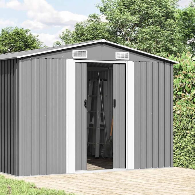 vidaXL - Tuinschuur - 257x779x181 - cm - gegalvaniseerd - staal - grijs