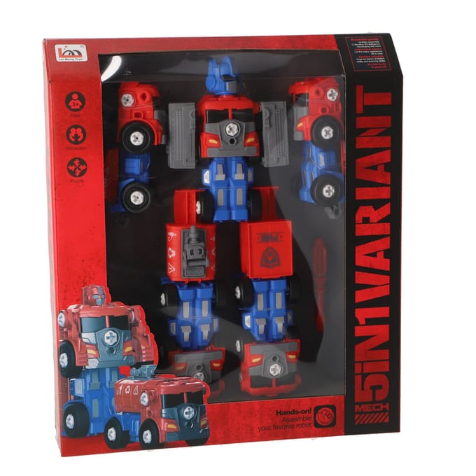 KiddyGo robot speelgoed transformeerbaar rood blauw voertuig.