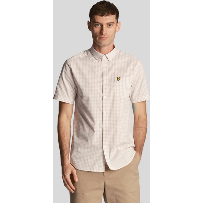 Heren Lyle & Scott Korte Mouw Slim Fit Gingham Overhemd in Blauw