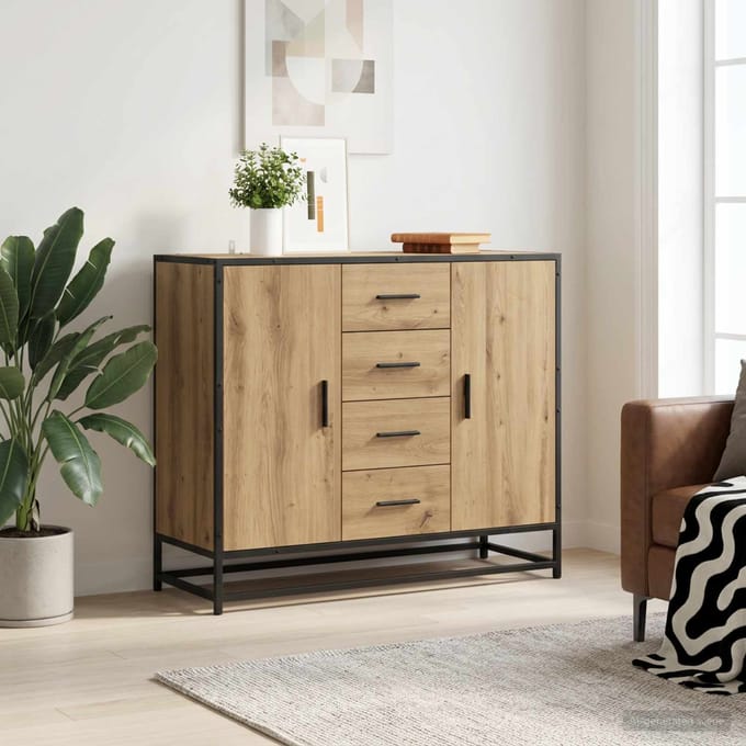 vidaXL - Dressoir - Artisanaal - eiken - 92 - x - 35 - x - 76 - cm - Bewerkt - hout