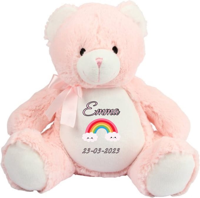 Roze Beer - Mumbles - kraamcadeau - Gepersonaliseerd - naam - geboortedatum