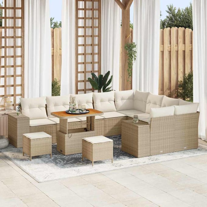 vidaXL - Tuinbank - Set - 12 - st - 9-zits - Beige - en - Crème - poly - rattan