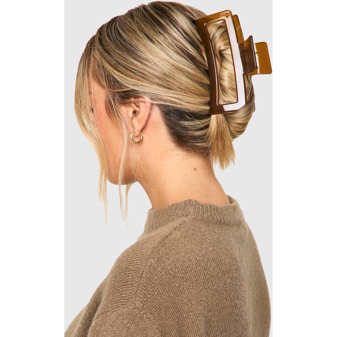 boohoo Dames Grote Vierkante Haarclip met Klauw | Karamel
