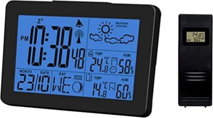 Weerstation Met Buitensensor - Weerstation Draadloos Binnen Buiten - Zwart