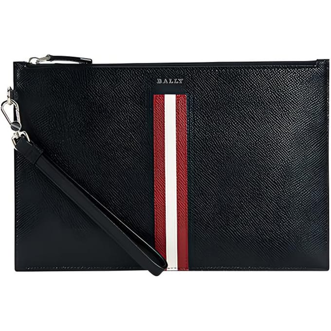 Bally Tenery Lt Klassiek Rood en Wit Gestreept Forenzen Modeontwerp Leren Clutch Heren clutch Zwart 6232048 Basic Set (Bag+Dust Bag) black