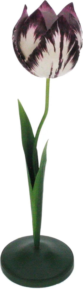 Tulp kandelaar wit/paars 10x10x35cm
