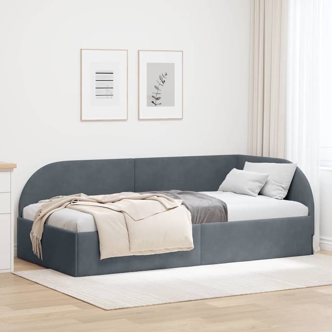 vidaXL - Hoek - Bed - Frame - Donkergrijs - 90 - x - 200 - cm - Fluweel