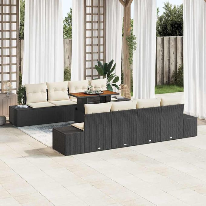 vidaXL - Tuinbank - Set - 9 - st - Zwart - poly - rattan
