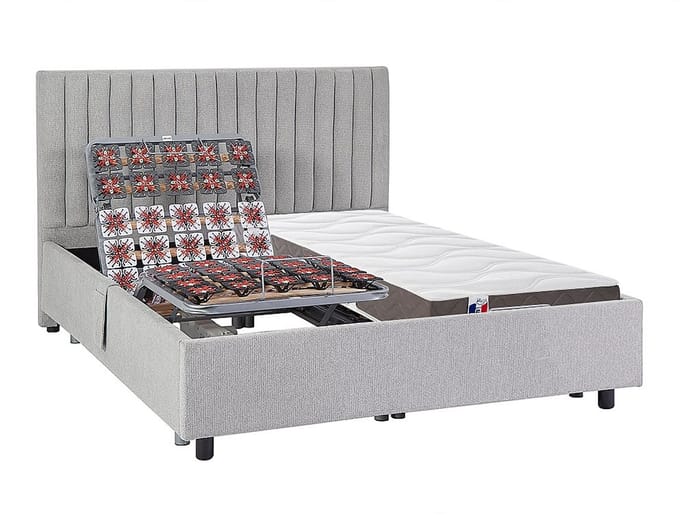 Vente-unique Bed met elektrische lattenbodem stof grijs 2 x 70 x 190 cm