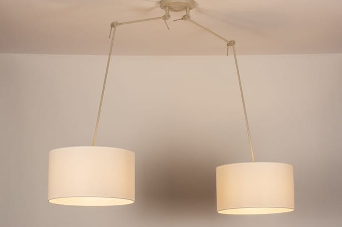 Lumidora Hanglamp 31145 - MYKONOS - 2 Lichts - E27 - Wit - Beige - Zand - Metaal