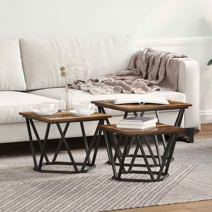 vidaXL - Salontafel - 3 - st - Rook - Eiken - 50 - x - 50 - x - 40 - cm