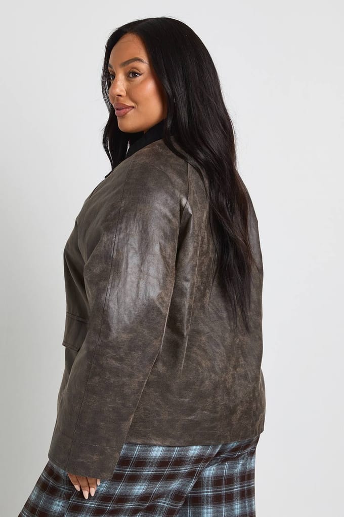 boohoo Dames Jas met kraag en plus-stikseldetail | Charcoal | Maat: 20