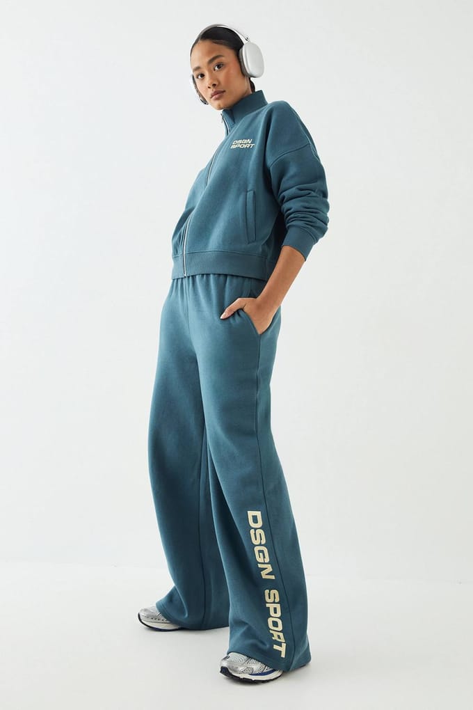 Dames DSGN Studio Sport Funnel Neck Zip Through Bomber Trainingspak | Groenblauw | Maat: XL