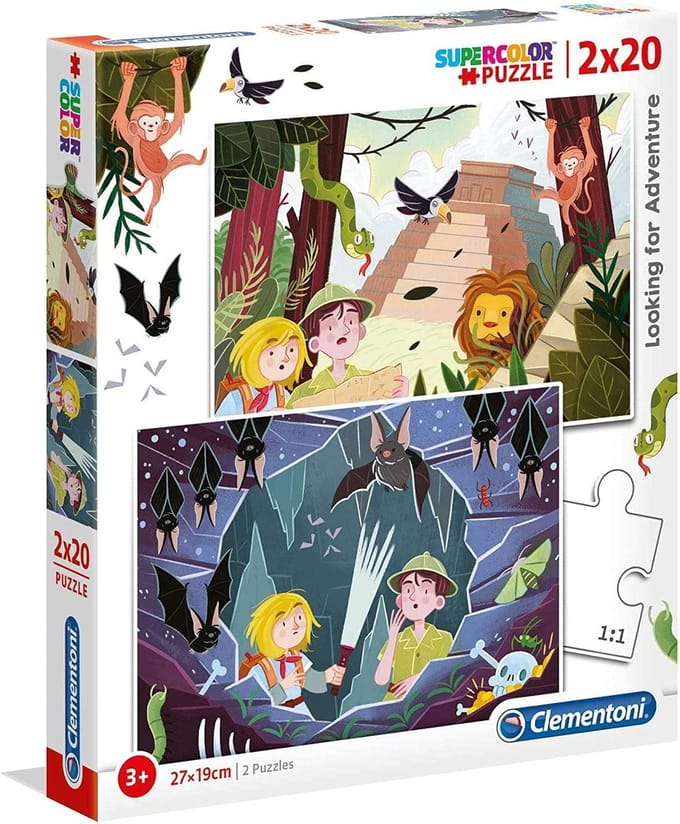 Clementoni - Looking for Adventure - Kinderpuzzel - 27 x 19 cm - 2 Puzzels - 20 Stukjes - Vanaf 3 jaar