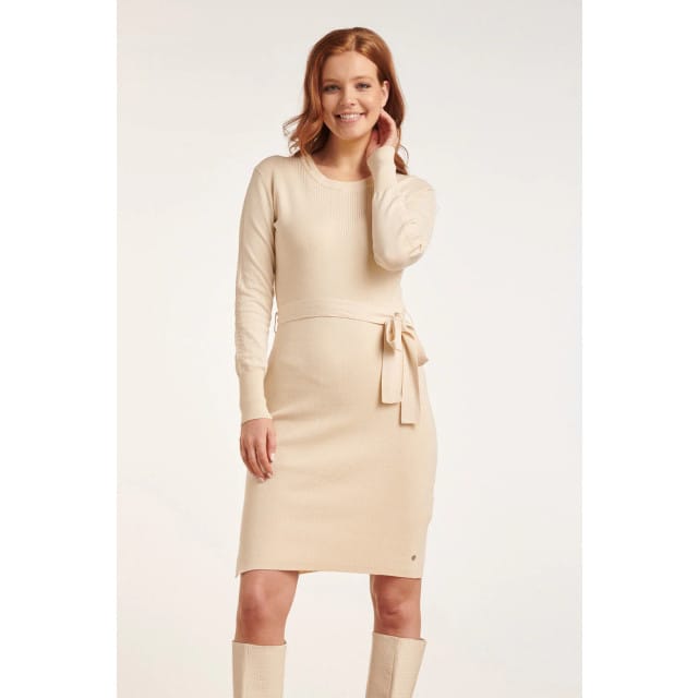 Smashed Lemon 24622 beige gebreide jurk met ronde hals |
