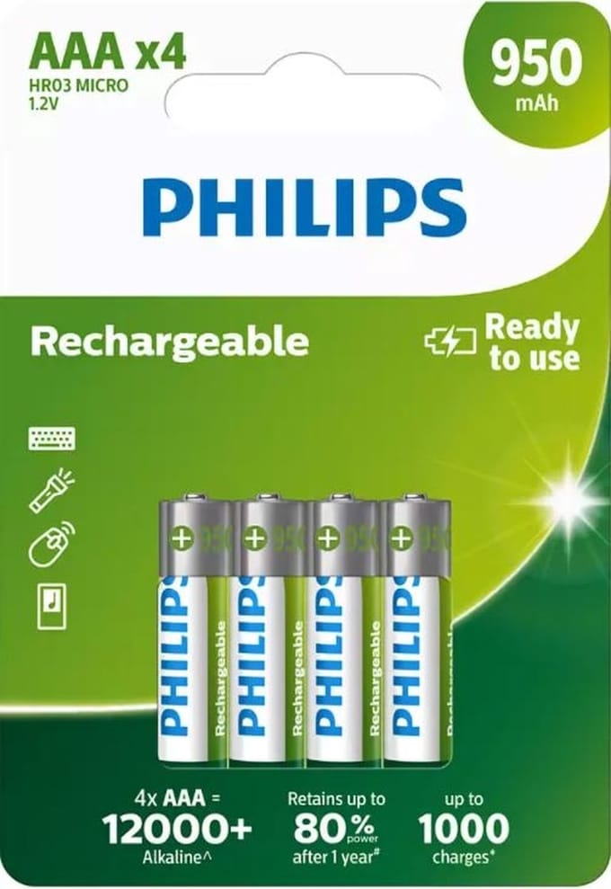 Philips HR03 Oplaadbare AAA batterij (potlood) NiMH 900 mAh 1.2 V 4 stuk(s)