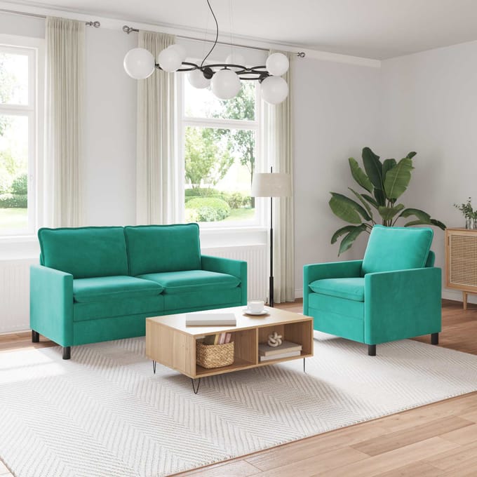 vidaXL - Bankstel - 2 - st - Turquoise - Fluweel